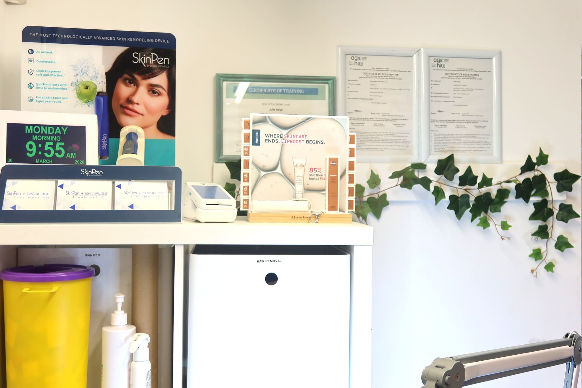 SkinPen and Alumier MD product display at Vale Laser Aesthetics Whitchurch